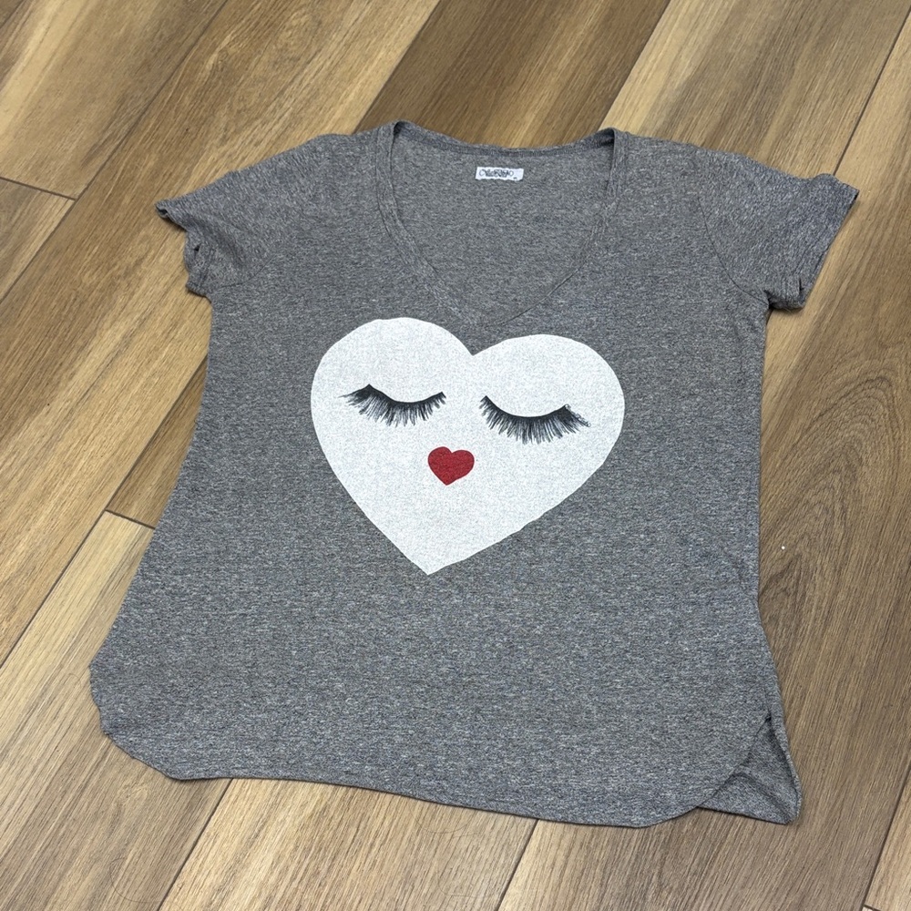 Lauren Moshi Gray Heart Graphic Tee